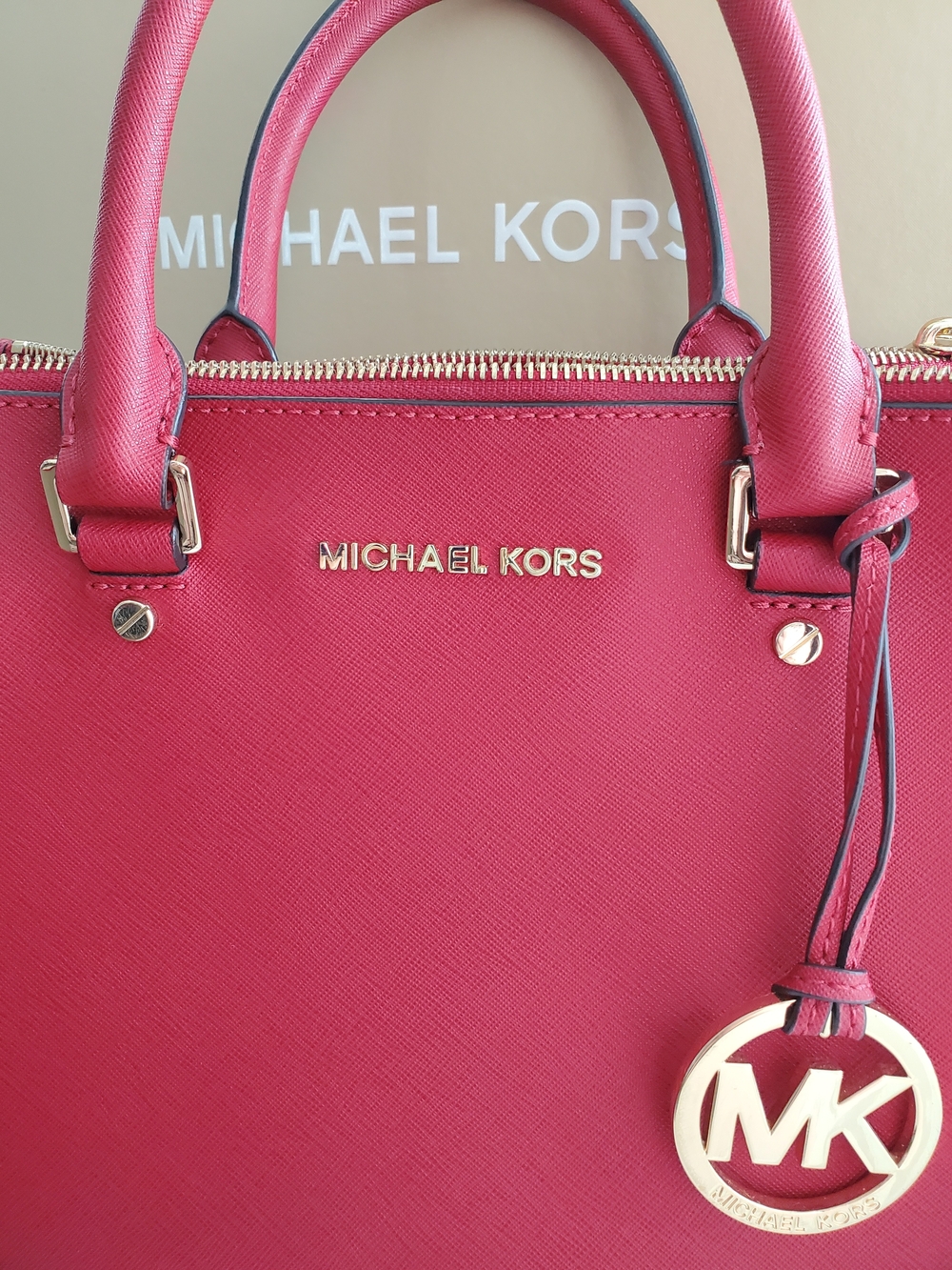 Michael Kors Red Saffiano Leather Tote Bag - Picture 4 of 14